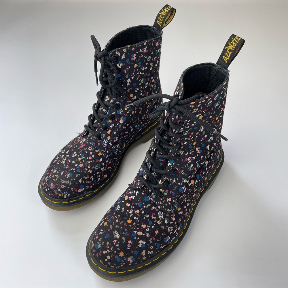 Dr. Martens Page Courtney Floral Boots Combat Canvas Rubber Sole
